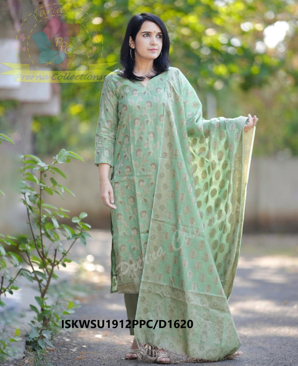 Banarasi Weaved Chanderi Kurti With Banarasi Silk Pant And Dupatta-ISKWSU1912PPC/D1620