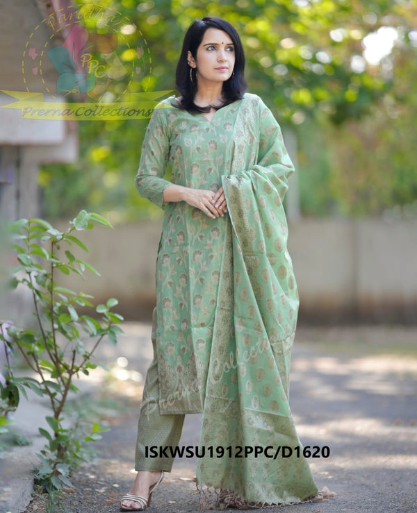 Banarasi Weaved Chanderi Kurti With Banarasi Silk Pant And Dupatta-ISKWSU1912PPC/D1620