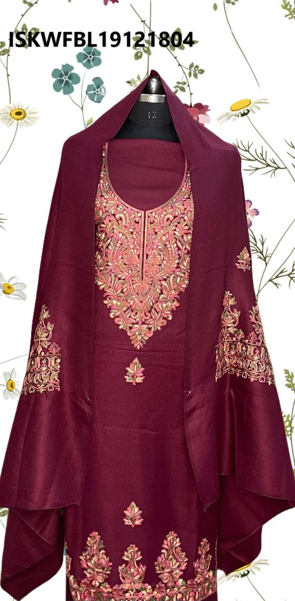 Embroidered Woolen Kurti With Shawl-ISKWFBL19121804