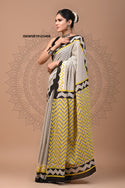 Bagru Hand Block Printed Cotton Saree With Blouse-ISKWSR19123406