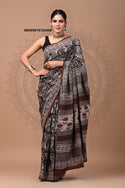 Bagru Hand Block Printed Cotton Saree With Blouse-ISKWSR19123406