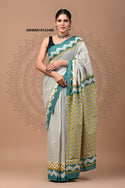 Bagru Hand Block Printed Cotton Saree With Blouse-ISKWSR19123406