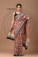 Bagru Hand Block Printed Cotton Saree With Blouse-ISKWSR19123407