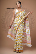 Bagru Hand Block Printed Cotton Saree With Blouse-ISKWSR19123407