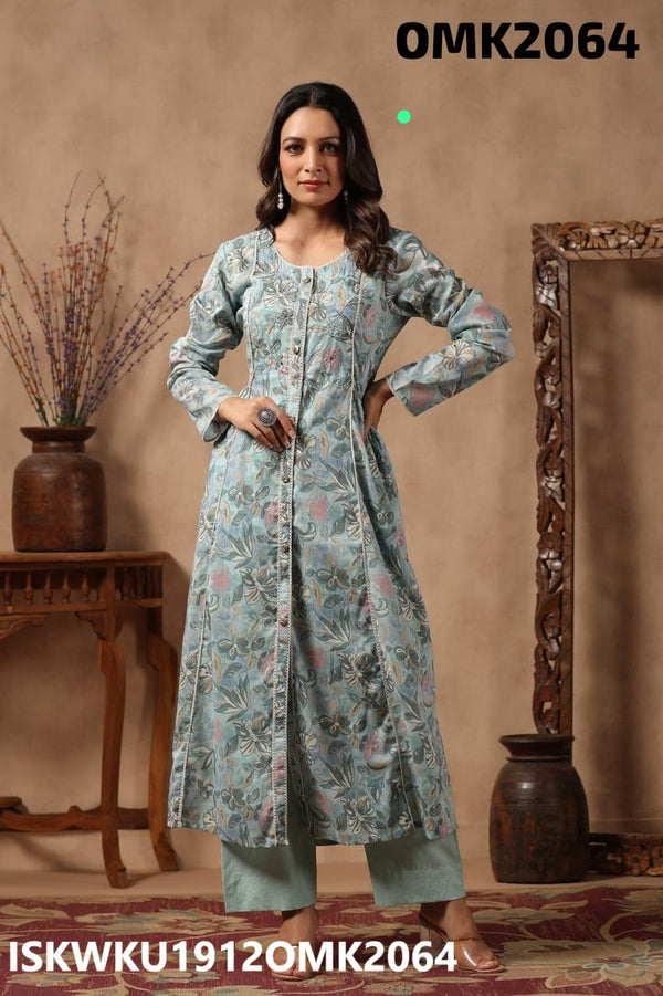 Floral Printed Malmal Front Slit Kurti With Palazzo-ISKWKU1912OMK2064