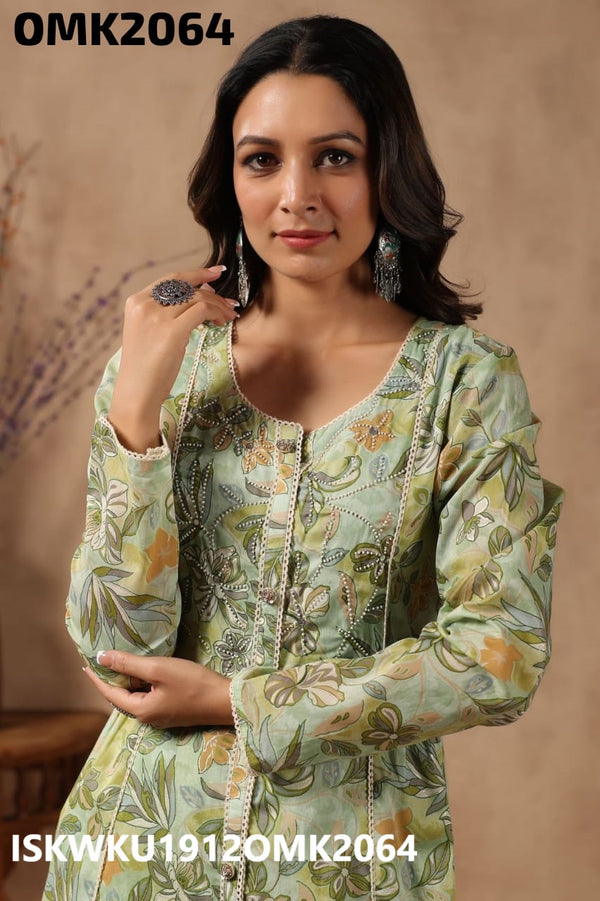 Floral Printed Malmal Front Slit Kurti With Palazzo-ISKWKU1912OMK2064