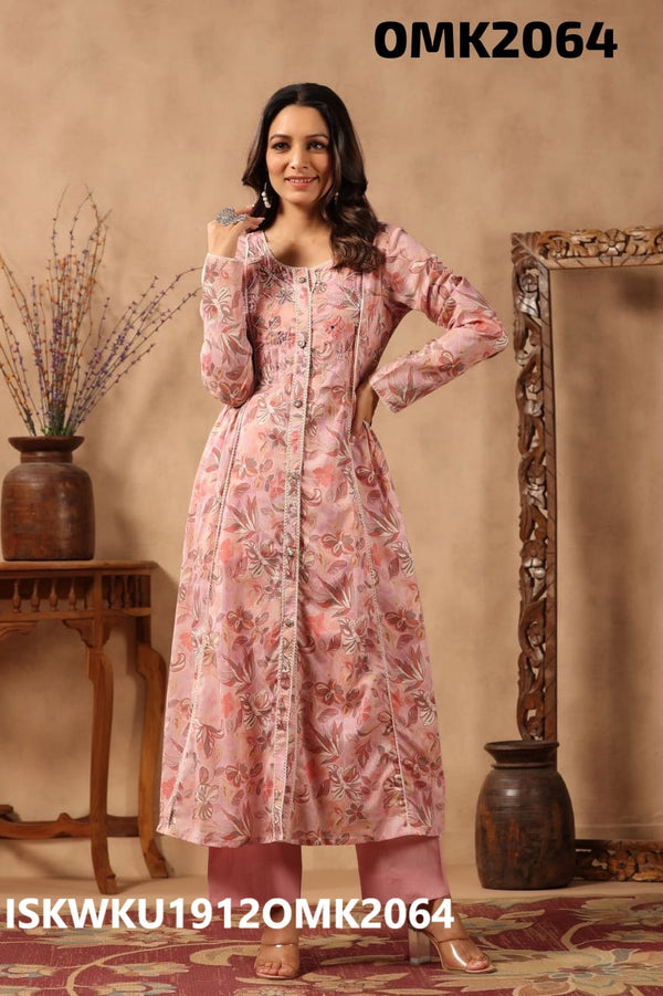 Floral Printed Malmal Front Slit Kurti With Palazzo-ISKWKU1912OMK2064