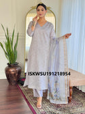 Embroidered Silk Kurti With Pant And Printed Organza Dupatta-ISKWSU191218954