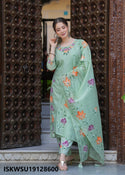 Hand Printed Chanderi Kurti With Pant And Dupatta-ISKWSU19128600