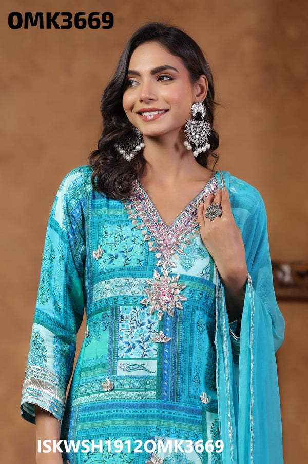 Digital Printed Maslin Kurti With Sharara And Chiffon Dupatta-ISKWSH1912OMK3669