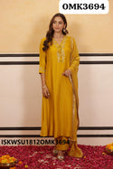 Embroidered Silk Kurti With Pant And Banarasi Silk Dupatta-ISKWSU1812OMK3694