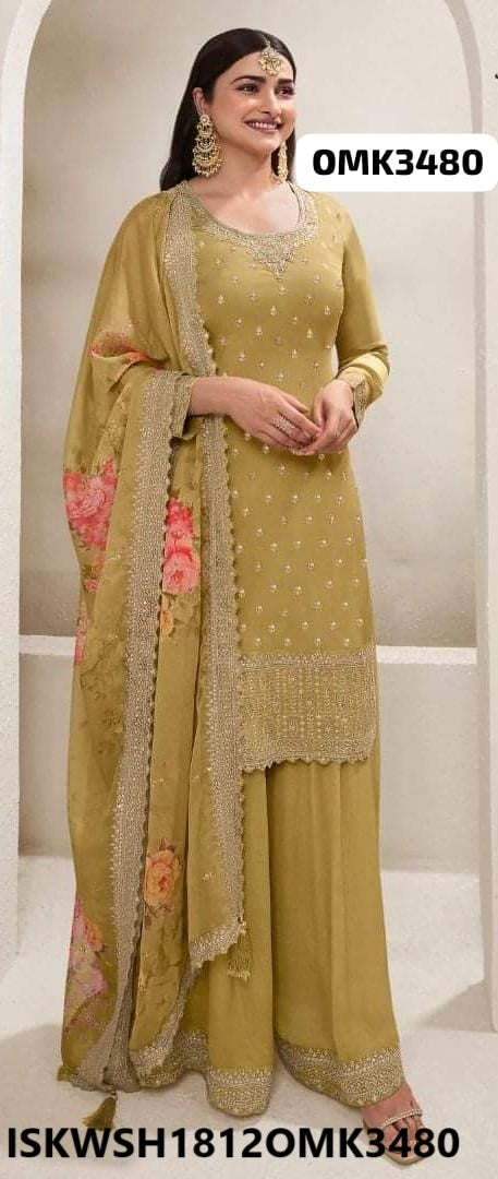 Emboidered Chinon Kurti With Sharara And Digital Printed Dupatta-ISKWSH1812OMK324