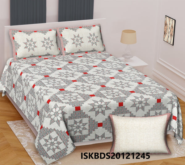 Ajrakh Printed Cotton King Size Bedsheet With Pillow Cover-ISKBDS20121245