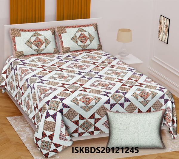 Ajrakh Printed Cotton King Size Bedsheet With Pillow Cover-ISKBDS20121245