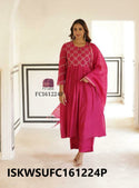 Embroidered Malmal Chanderi Kurti With Silk Pant And Dupatta-ISKWSUFC161224P/FC201224B