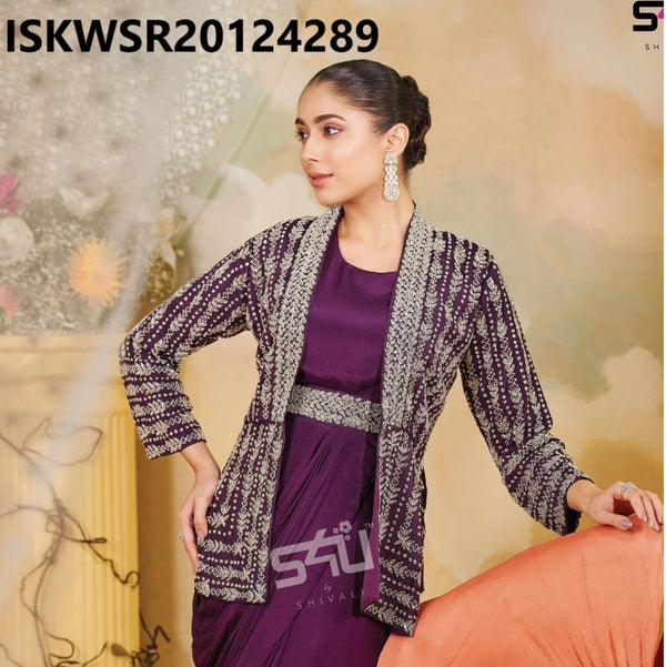 Silk Ready To Wear Saree With Blouse And Embroidered Jacket-ISKWSR20124289