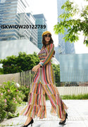 Printed Silk Palazzo And Crop Top Attached With Cape-ISKWIDW20122789