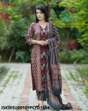 Hand Block Ajrakh Printed Cotton Kurti With Pant And Malmal Cotton Dupatta-ISKWSU2012PPC/D1654