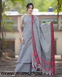 Handloom A-Line Kurti With Handloom Cotton Palazzo And Linen Dupatta-ISKWSU2012PPC/D1852