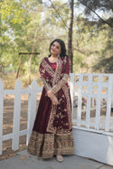 Embroidered Silk Gown With Dupatta-ISKWGN24123085