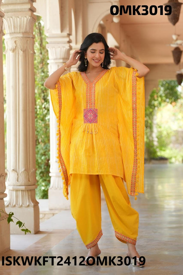 Embroidered Cotton Kaftan With Dhoti Pant-ISKWKFT2412OMK3019