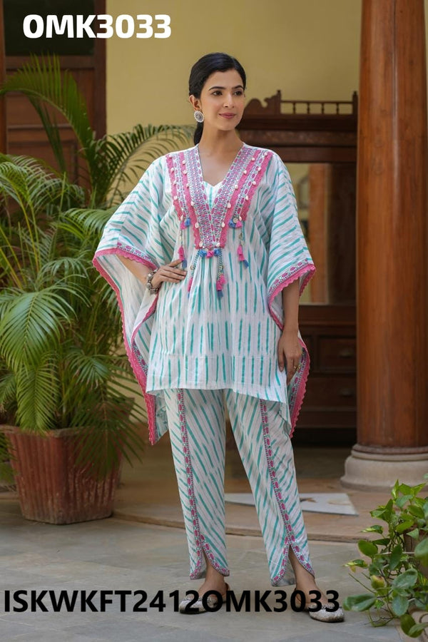 Embroidered Cotton Kaftan With Pant-ISKWKFT2412OMK3033