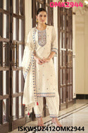 Embroidered Cotton Jacquard Kurti With Afghani Pant And Dupatta-ISKWSU2412OMK2944