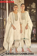 Embroidered Cotton Jacquard Kurti With Afghani Pant And Dupatta-ISKWSU2412OMK2944