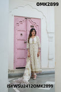 Digital Floral Block Printed Cotton Anarkali Kurti With Pant And Dupatta-ISKWSU2412OMK2899