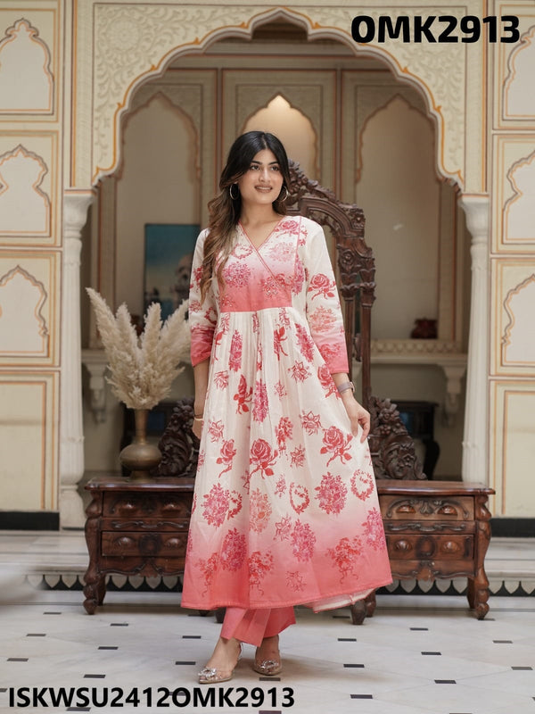 Digital Floral Printed Malmal Cotton Anarkali Kurti With Pant And Dupatta-ISKWSU2412OMK2913