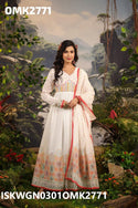 Digital Floral Printed Malmal Cotton Gown With Dupatta-ISKWGN0301OMK2771