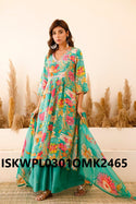 Digital Floral Printed Crepe Anarkali Kurti With Palazzo And And Dupatta-ISKWPL0301OMK2465