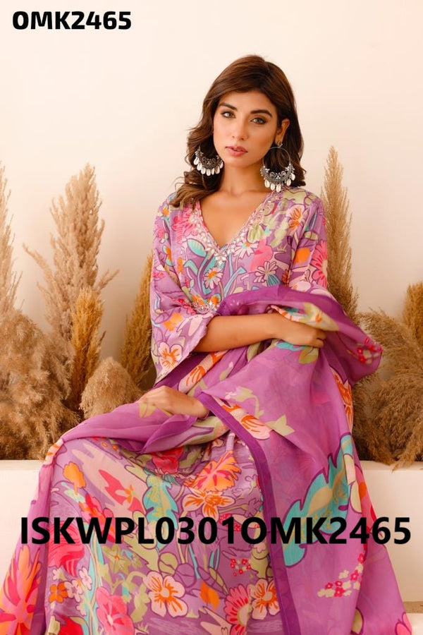 Digital Floral Printed Crepe Anarkali Kurti With Palazzo And And Dupatta-ISKWPL0301OMK2465