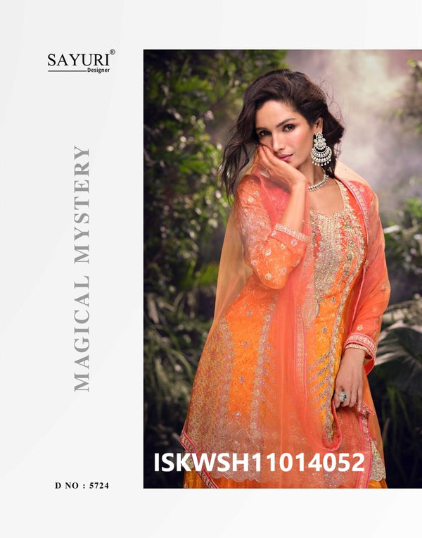 Embroidered Chinon Silk Kurti With Palazzo And Net Dupatta-ISKWSH11014052