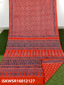 Ajrakh Hand Block Printed Malmal Cotton Saree With Blouse-ISKWSR16012127