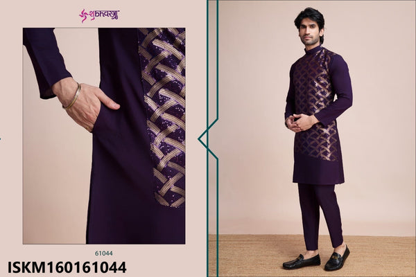 Men's Sequined Silk Kurta-ISKM160161044/61043/61042/61041