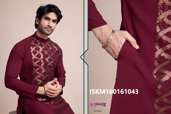 Men's Sequined Silk Kurta-ISKM160161044/61043/61042/61041