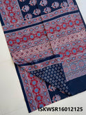 Ajrakh Hand Block Printed Malmal Cotton Saree With Blouse-ISKWSR16012125