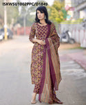 Kalamkari Printed Cotton Kurti With Pant And Malmal Cotton Dupatta-ISKWSU1002PPC/D1849