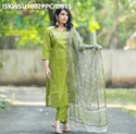 Embroidered Khadi Cotton Kurti With Pant And Hand Block Printed Kota Doriya Dupatta-ISKWSU1002PPC/D915