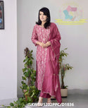 Hand Batik Printed Chanderi Kurti With Pant And Dupatta-ISKWSU1202PPC/D1836