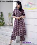 Ajrakh Printed Cotton A-Line Kurti With Block Printed Pant-ISKWKU1202PPC/D1835