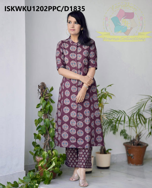 Ajrakh Printed Cotton A-Line Kurti With Block Printed Pant-ISKWKU1202PPC/D1835