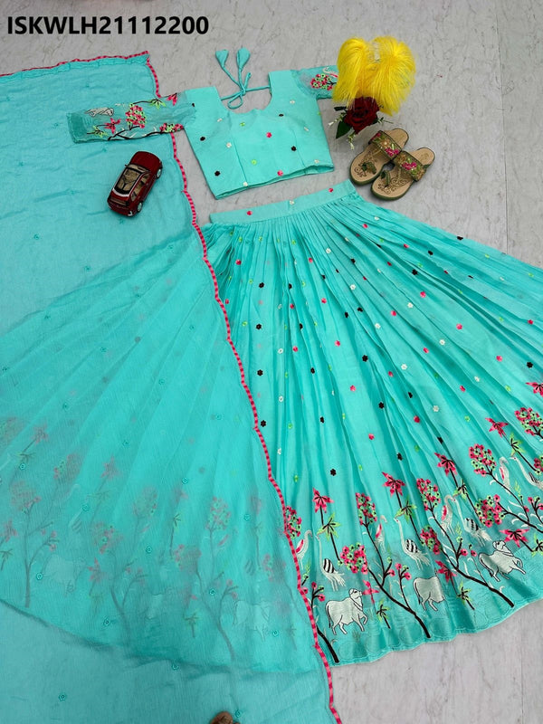 Embroidered Chinon Lehenga With Blouse And Dupatta-ISKWLH21112200