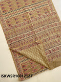 Ajrakh Hand Block Printed Malmal Cotton Saree With Blouse-ISKWSR16012127