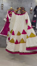 Embroidered Cotton Lehenga With Blouse And Hand Block Printed Malmal Cotton Dupatta-ISKWNAV270736005