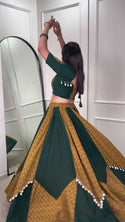 Printed Cotton Lehenga With Blouse And Dupatta-ISKWNAV0207LNB1620