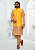 Art Silk Kurta With Pajama And Jacquard Jacket