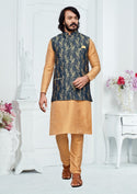 Art Silk Kurta With Pajama And Jacquard Jacket