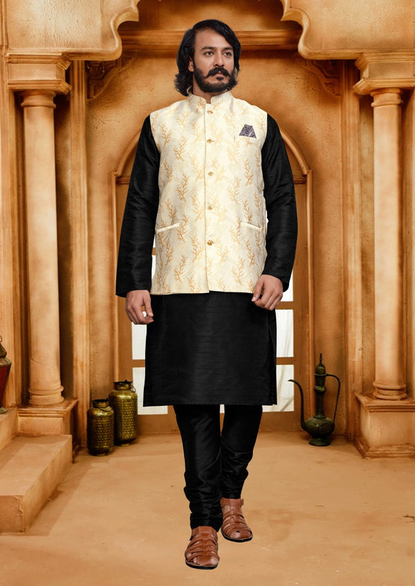 Art Silk Kurta Pajama With Jacquard Jacket